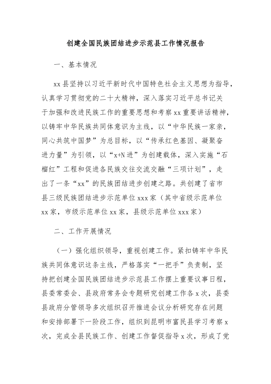 创建全国民族团结进步示范县工作情况报告.docx_第1页