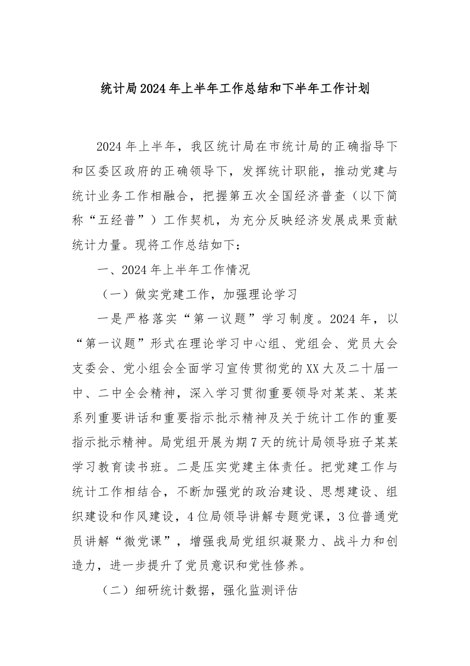 统计局2024年上半年工作总结和下半年工作计划.docx_第1页