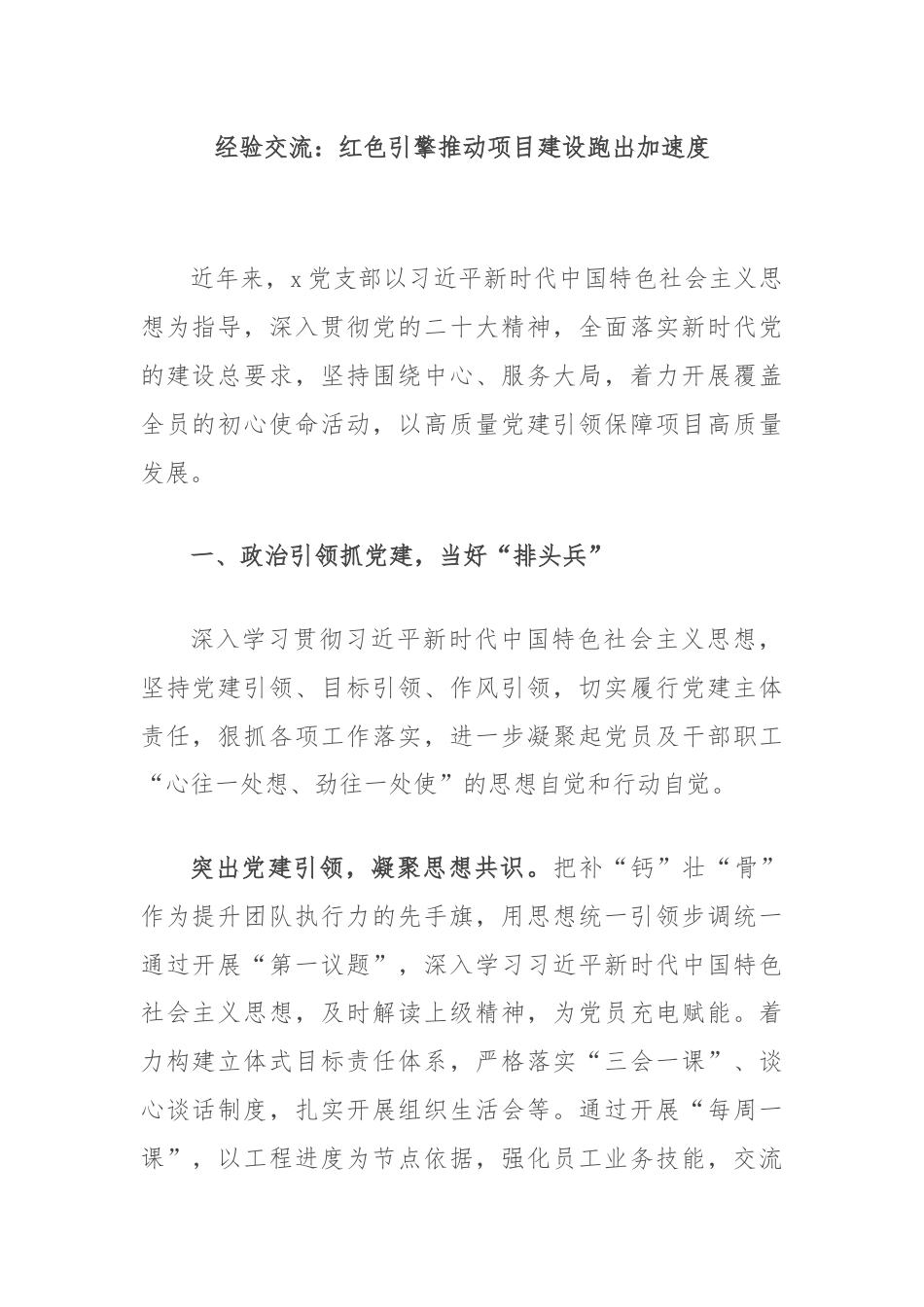 经验交流：红色引擎推动项目建设跑出加速度.docx_第1页