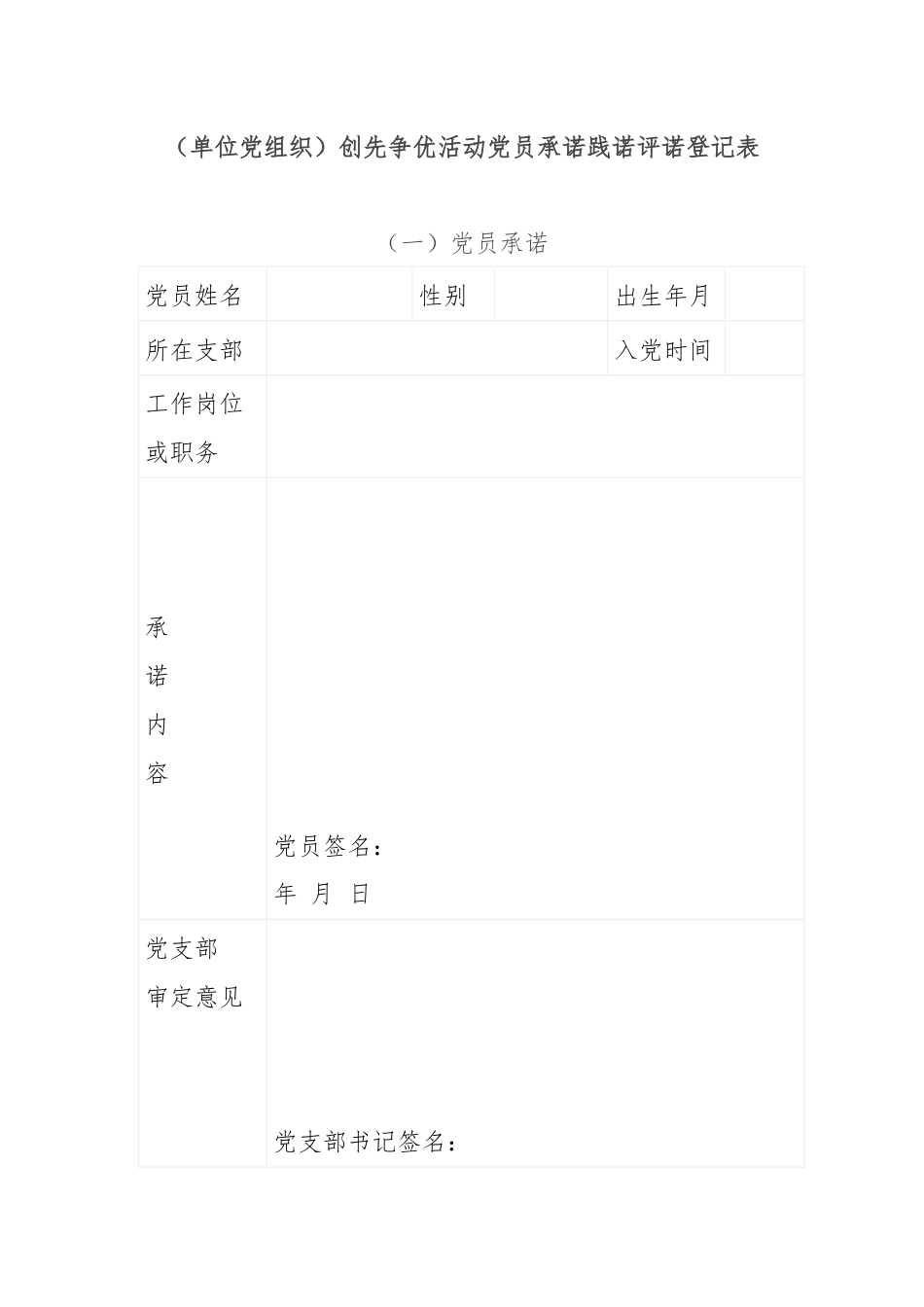 创先争优活动党员承诺践诺评诺登记表（单位党组织）.docx_第1页