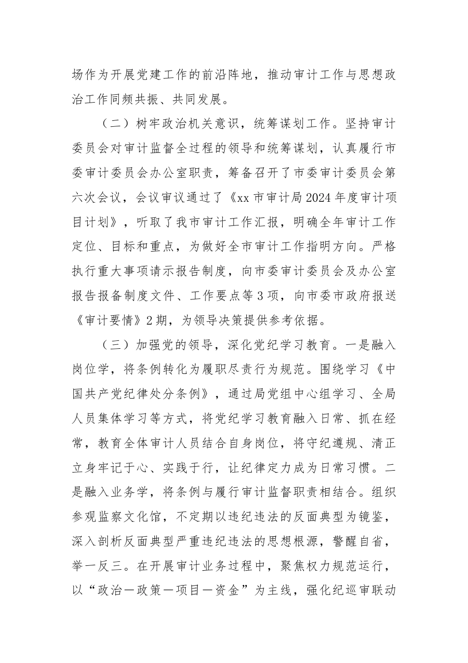 XX市审计局2024年上半年工作总结和下半年工作计划.docx_第2页