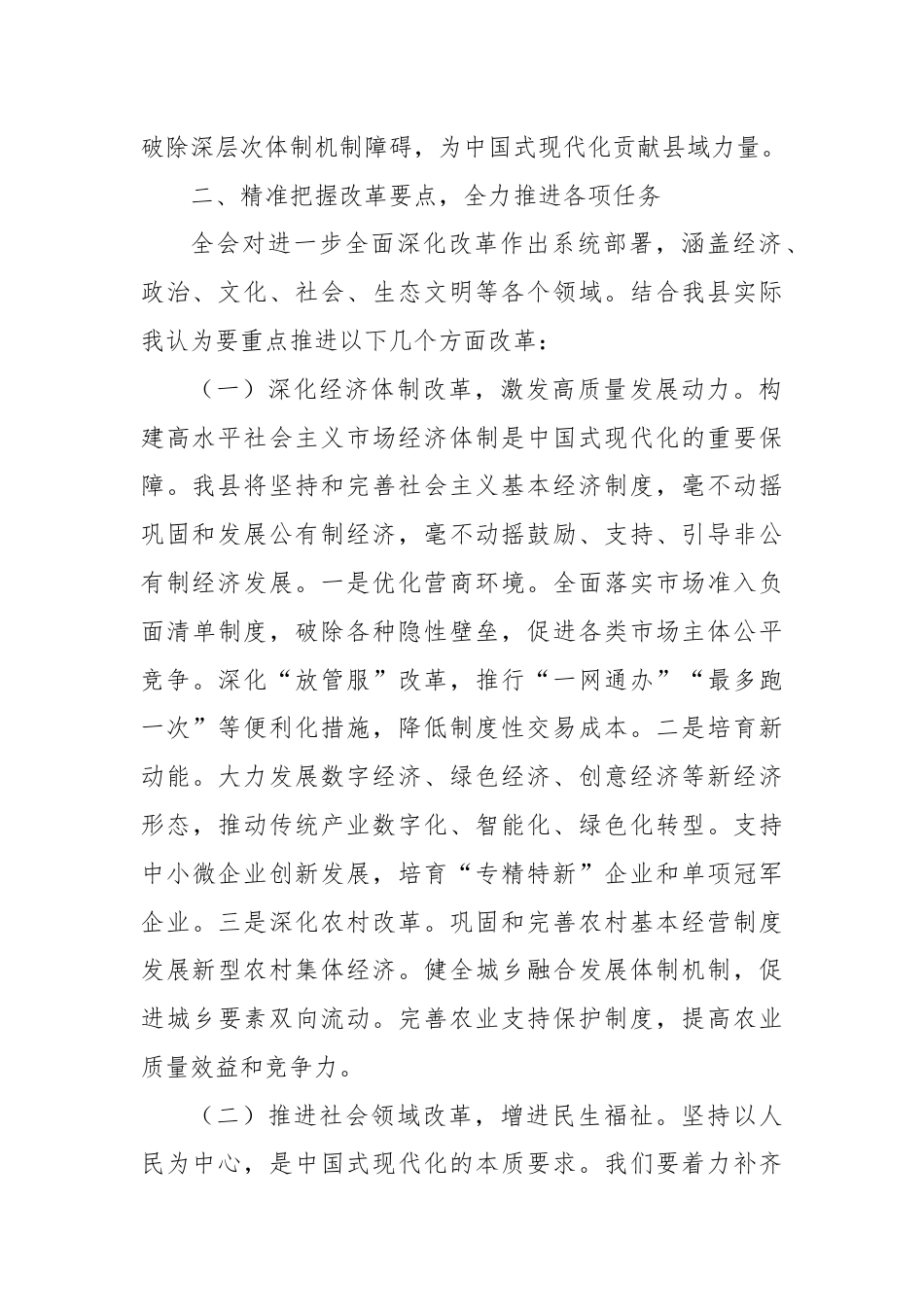 常务副县长学习党的二十届三中全会精神研讨发言材料.docx_第2页