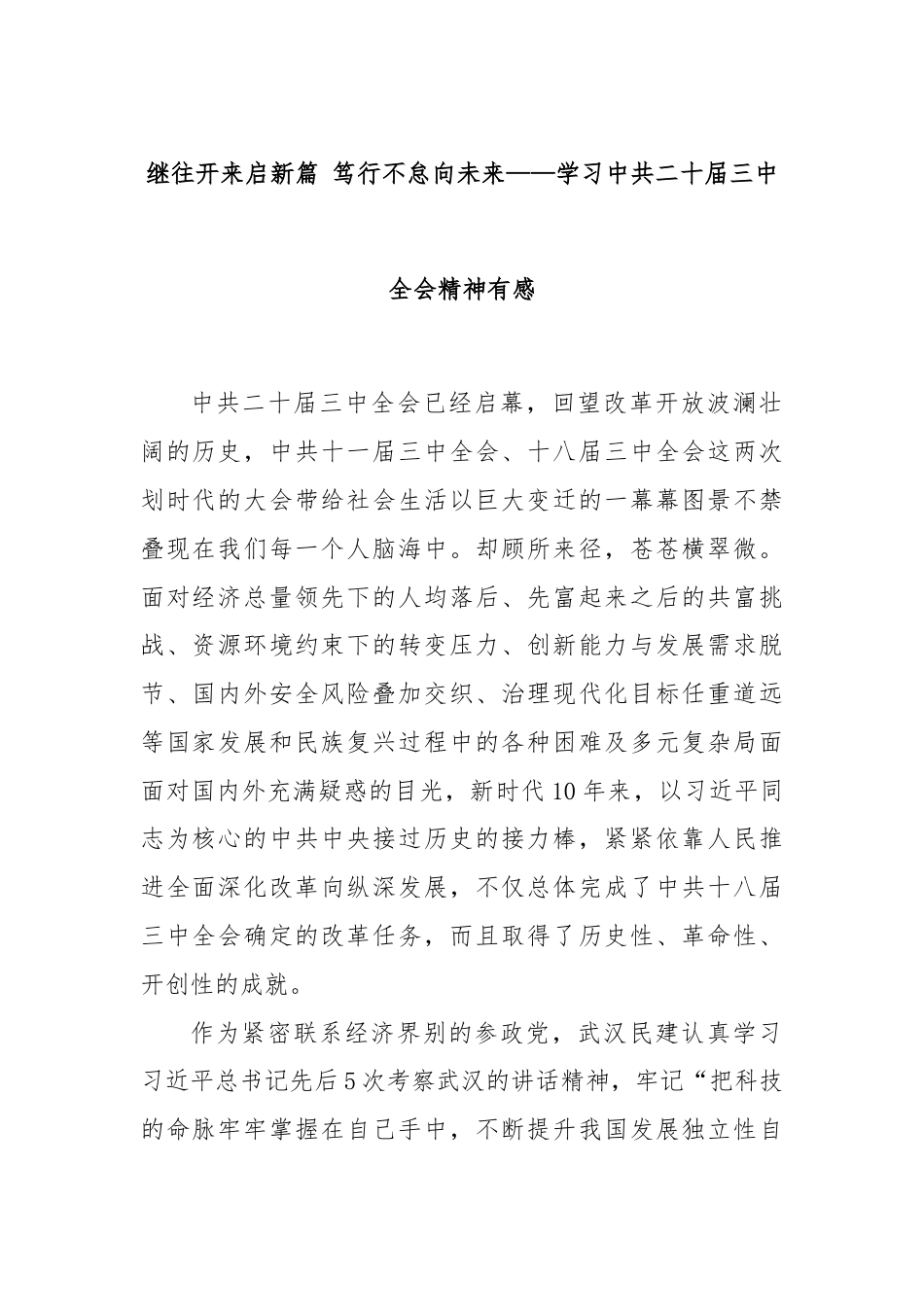 继往开来启新篇 笃行不怠向未来——学习中共二十届三中全会精神有感.docx_第1页