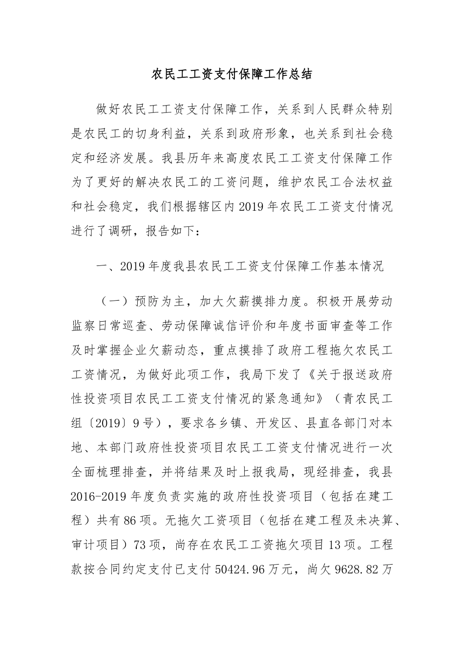 农民工工资支付保障工作总结.docx_第1页