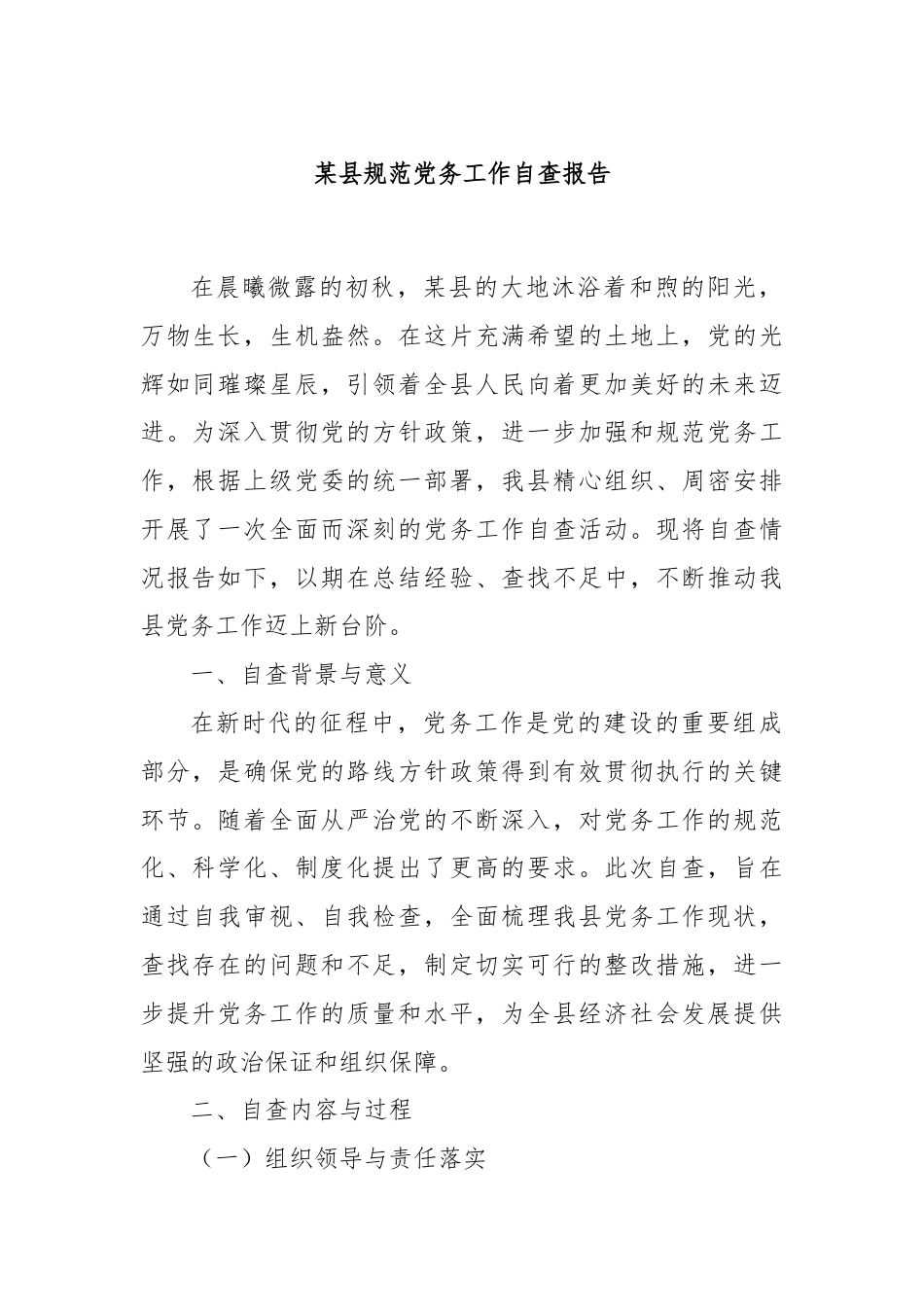 某县规范党务工作自查报告.docx_第1页