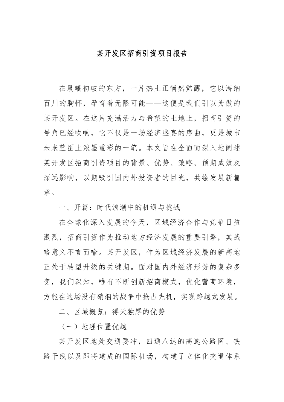 某开发区招商引资项目报告.docx_第1页