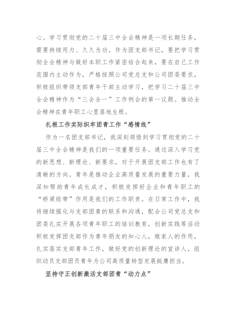 某公司团支部书记学习党的二十届三中全会感悟.docx_第2页