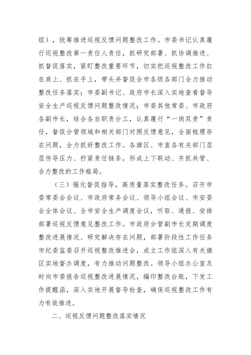 某市关于安全生产工作专项巡视整改进展情况的报告.docx_第2页