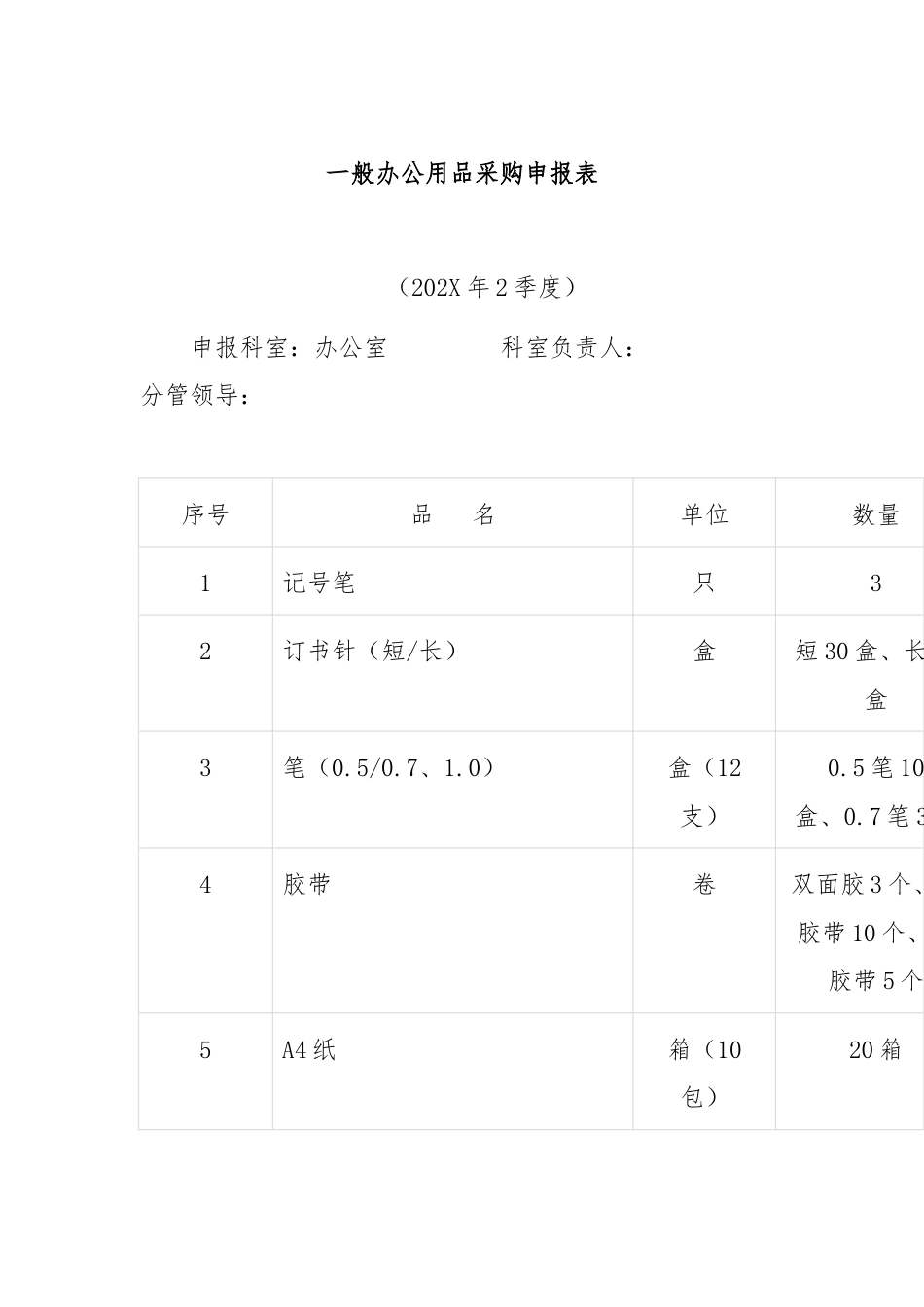 一般办公用品采购申报表.docx_第1页